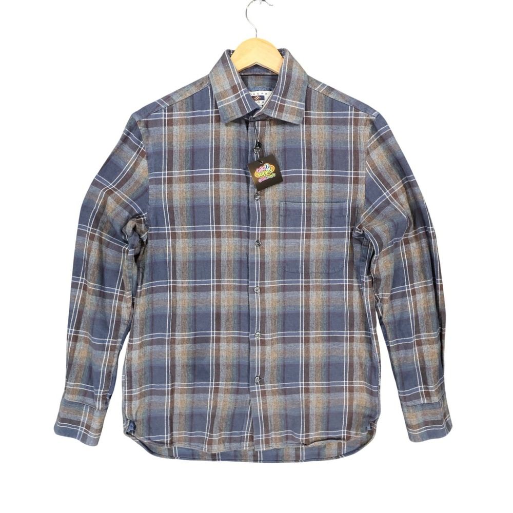 Joseph Abboud Flannel‎ Mens S Blue Excellent Plaid Button Up